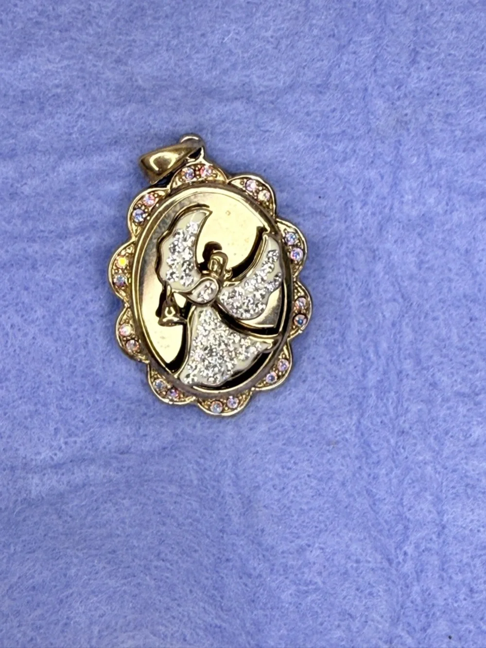 Vtg Guardian Angel Sterling Silver Pendant Rhinestones I‎ Am With You RL Gilded